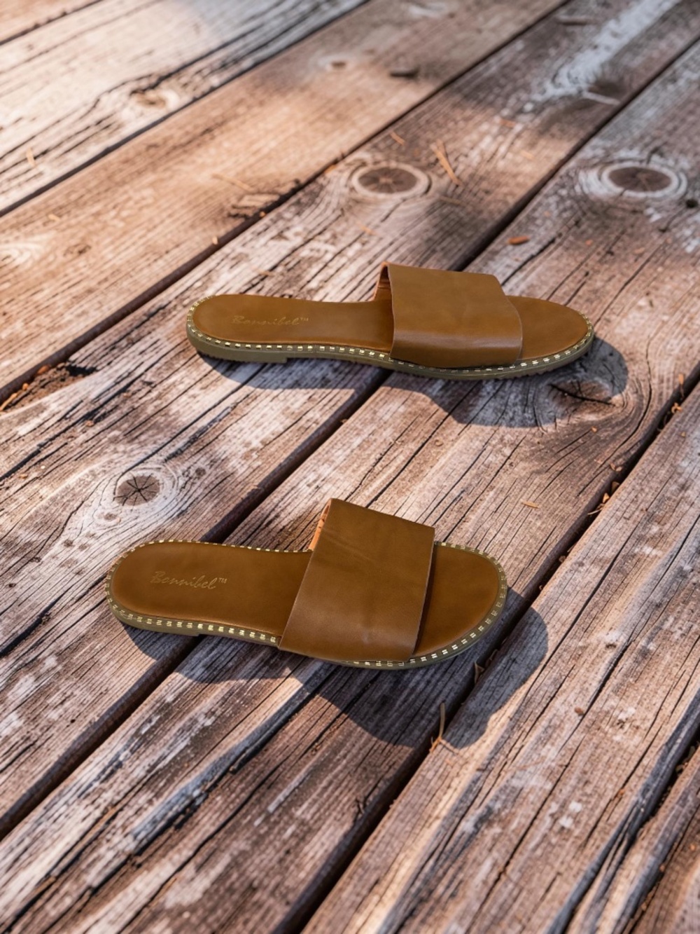 Brown Flat Slide Sandals